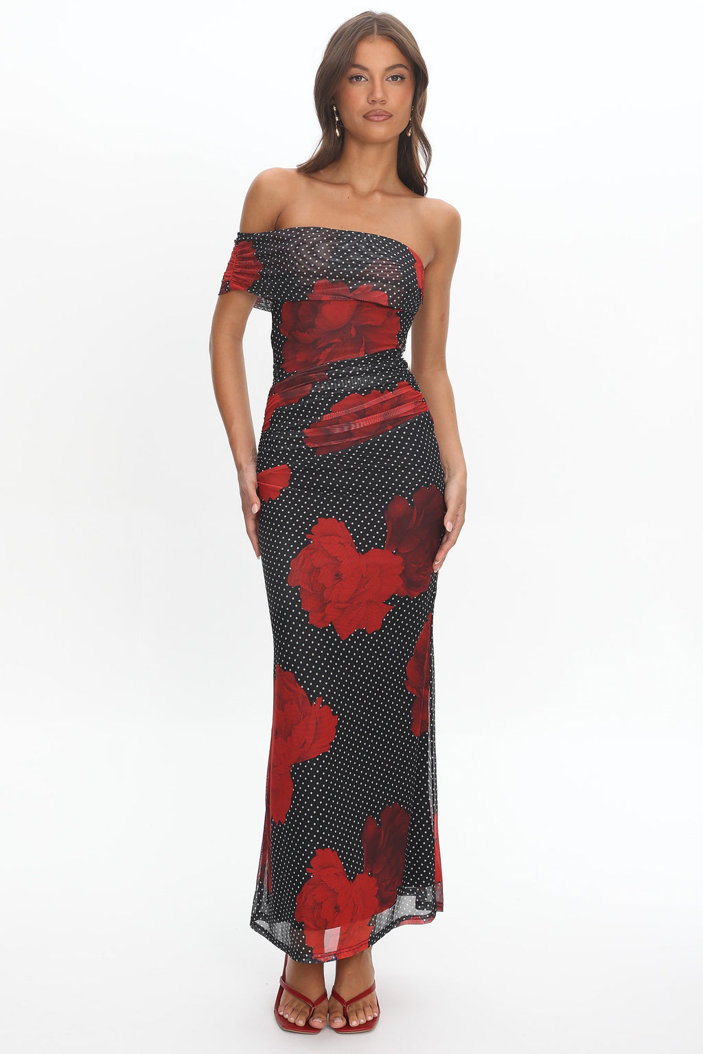 Gala One-Shoulder Maxi Dress Rose Black by Selfie Leslie