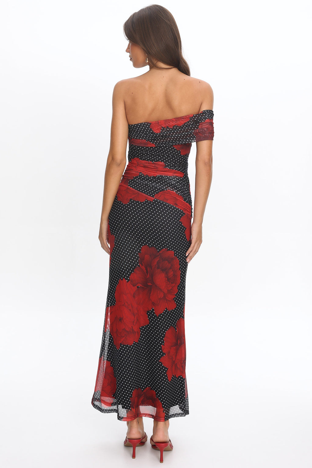 Gala One-Shoulder Maxi Dress Rose Black by Selfie Leslie