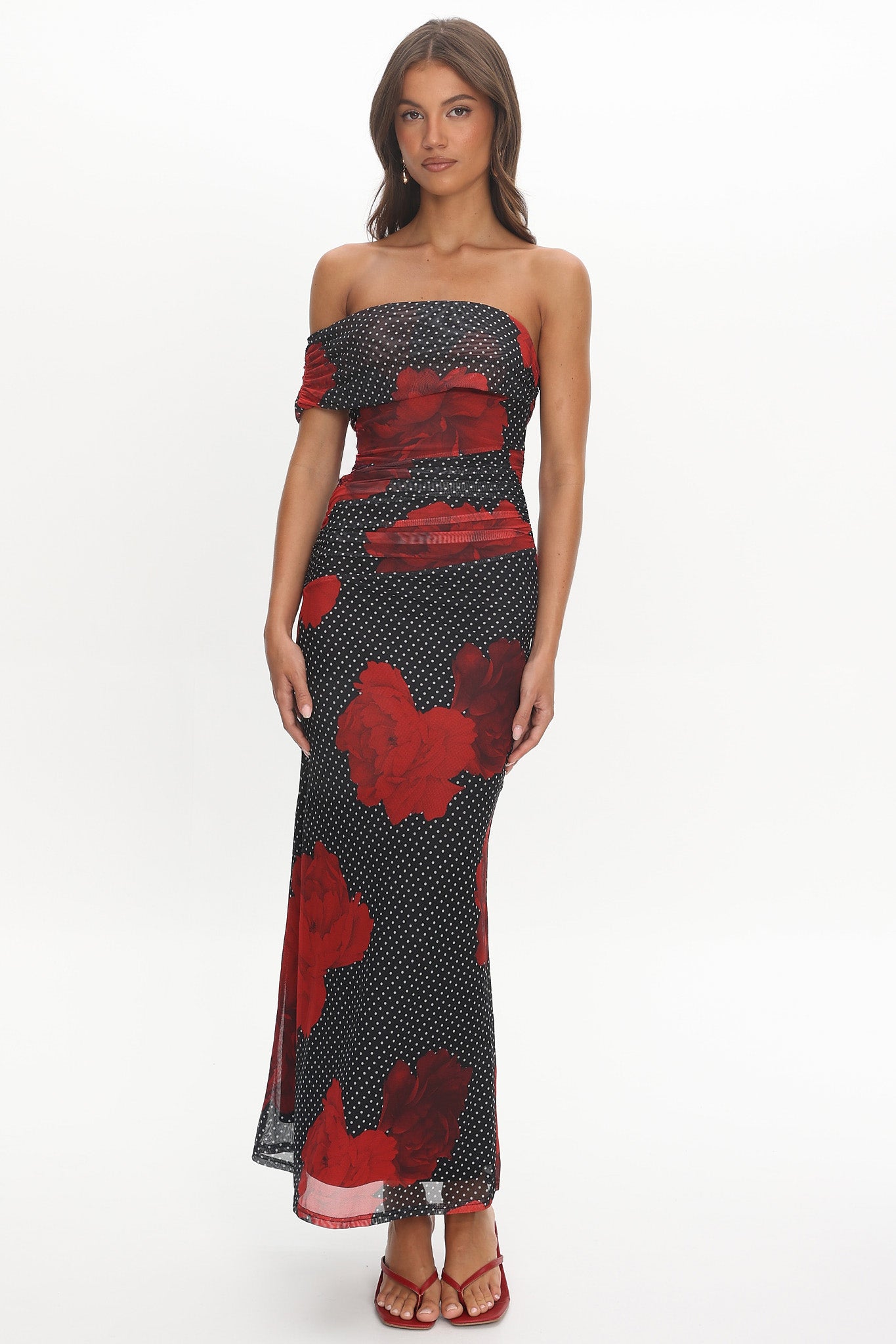 Gala One-Shoulder Maxi Dress Rose Black by Selfie Leslie