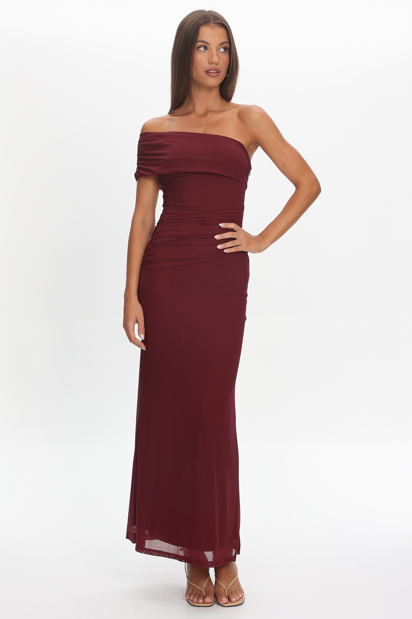 Gala One-Shoulder Maxi Dress Wine by Selfie Leslie