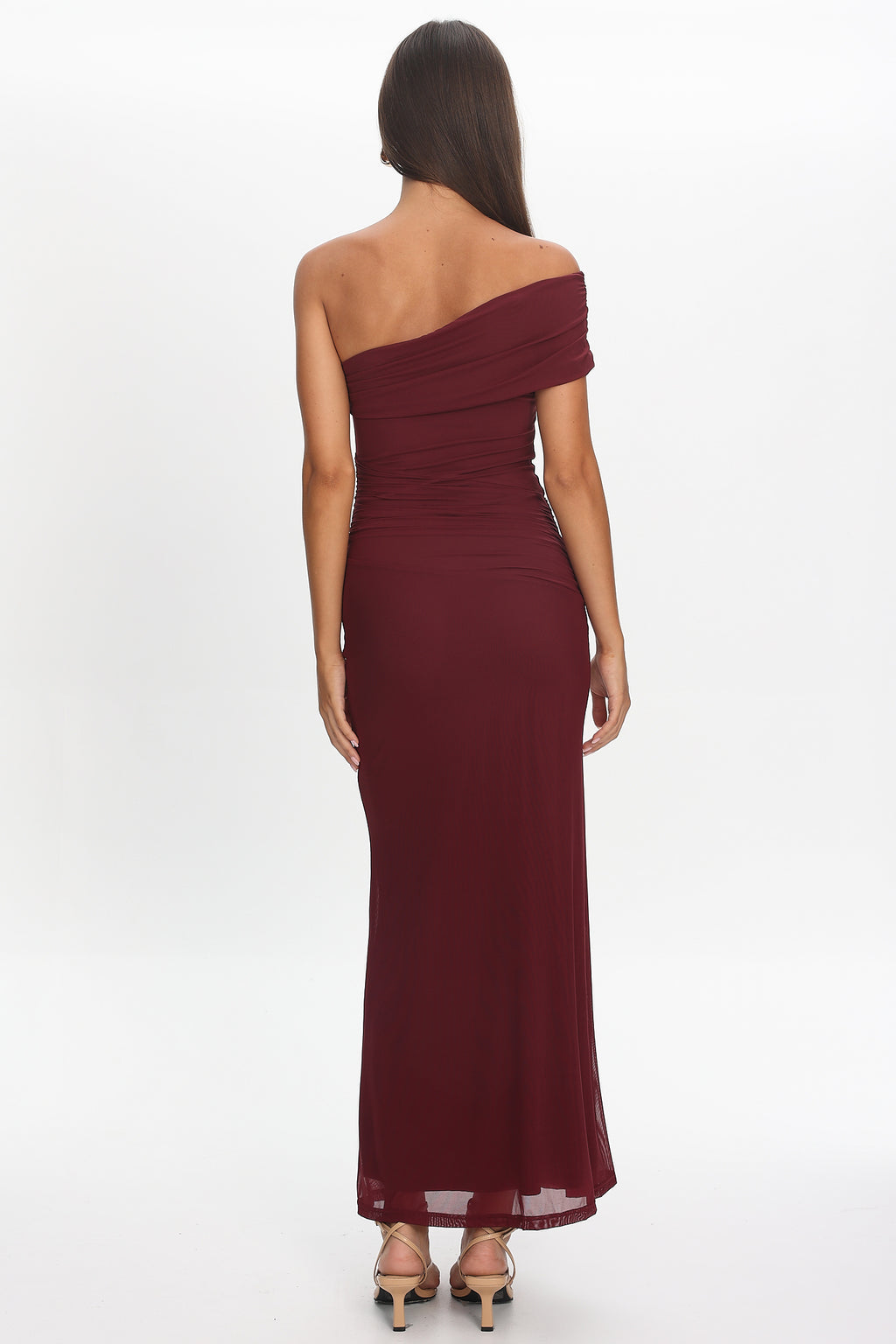 Gala One-Shoulder Maxi Dress Wine by Selfie Leslie