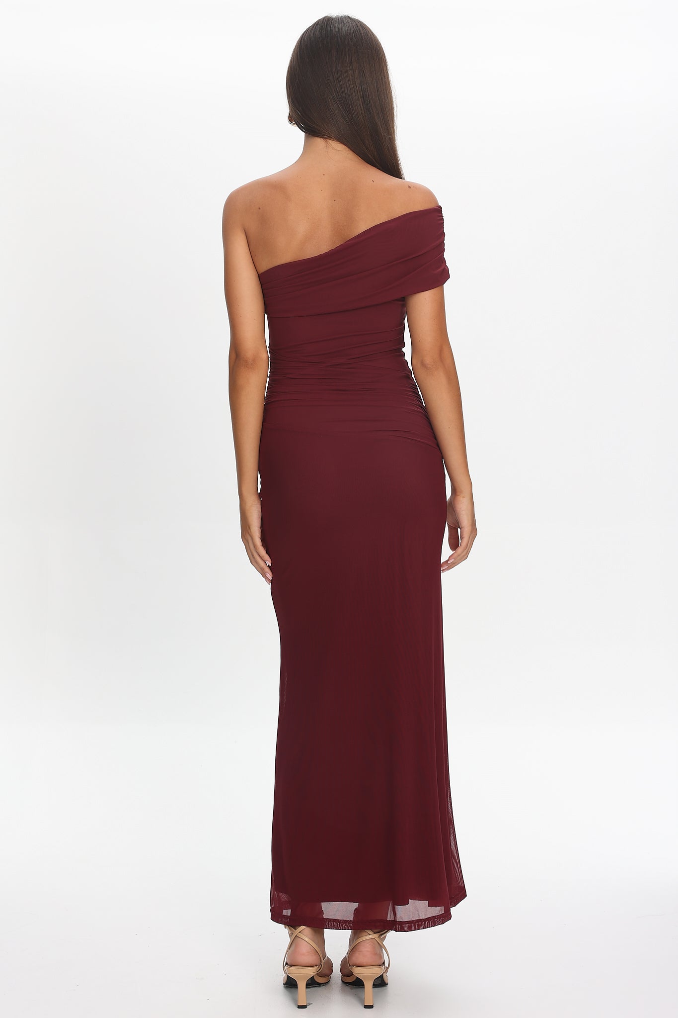 Gala One-Shoulder Maxi Dress Wine by Selfie Leslie
