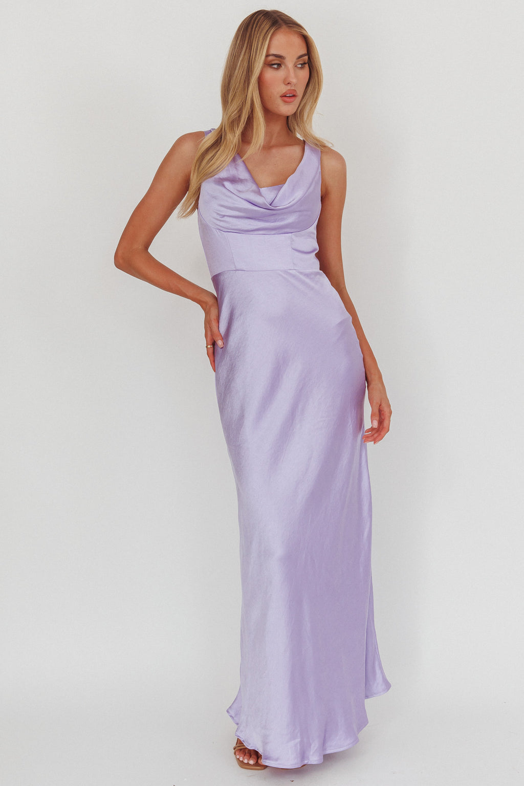 Lainy Cowl Bust Maxi Dress Lilac by Selfie Leslie
