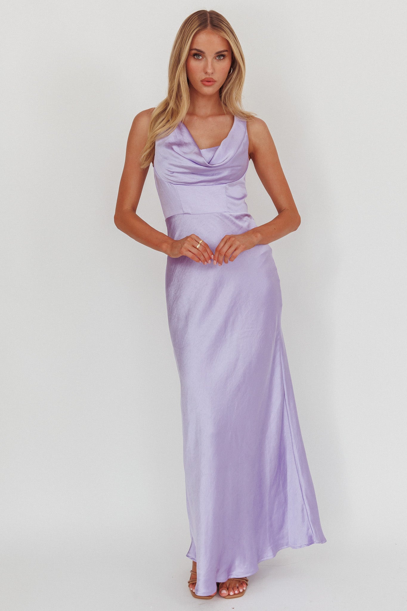 Lainy Cowl Bust Maxi Dress Lilac by Selfie Leslie