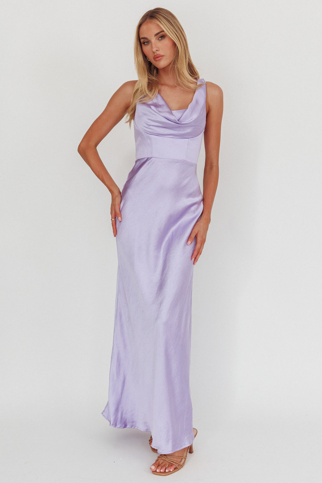 Lainy Cowl Bust Maxi Dress Lilac by Selfie Leslie