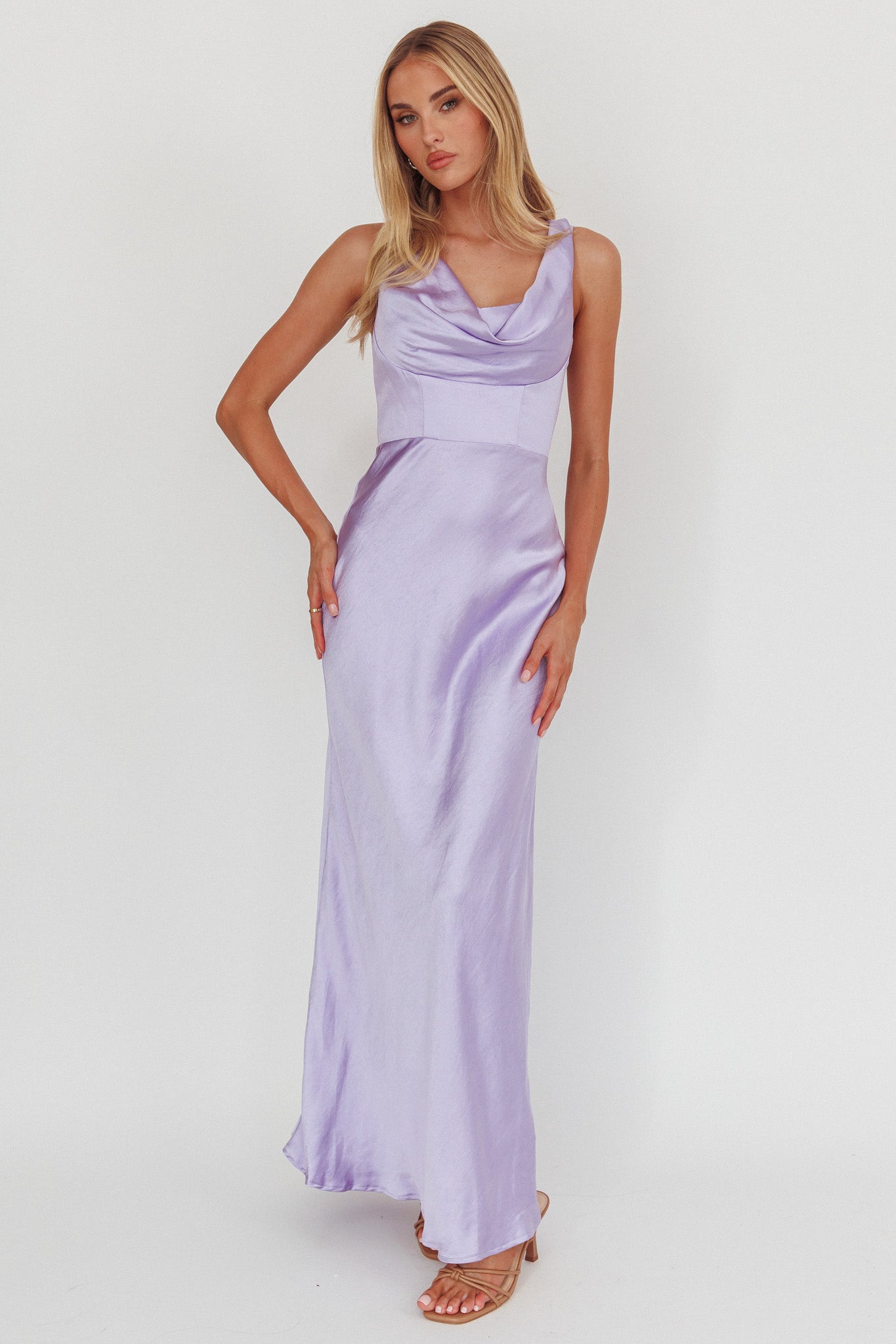 Lainy Cowl Bust Maxi Dress Lilac by Selfie Leslie