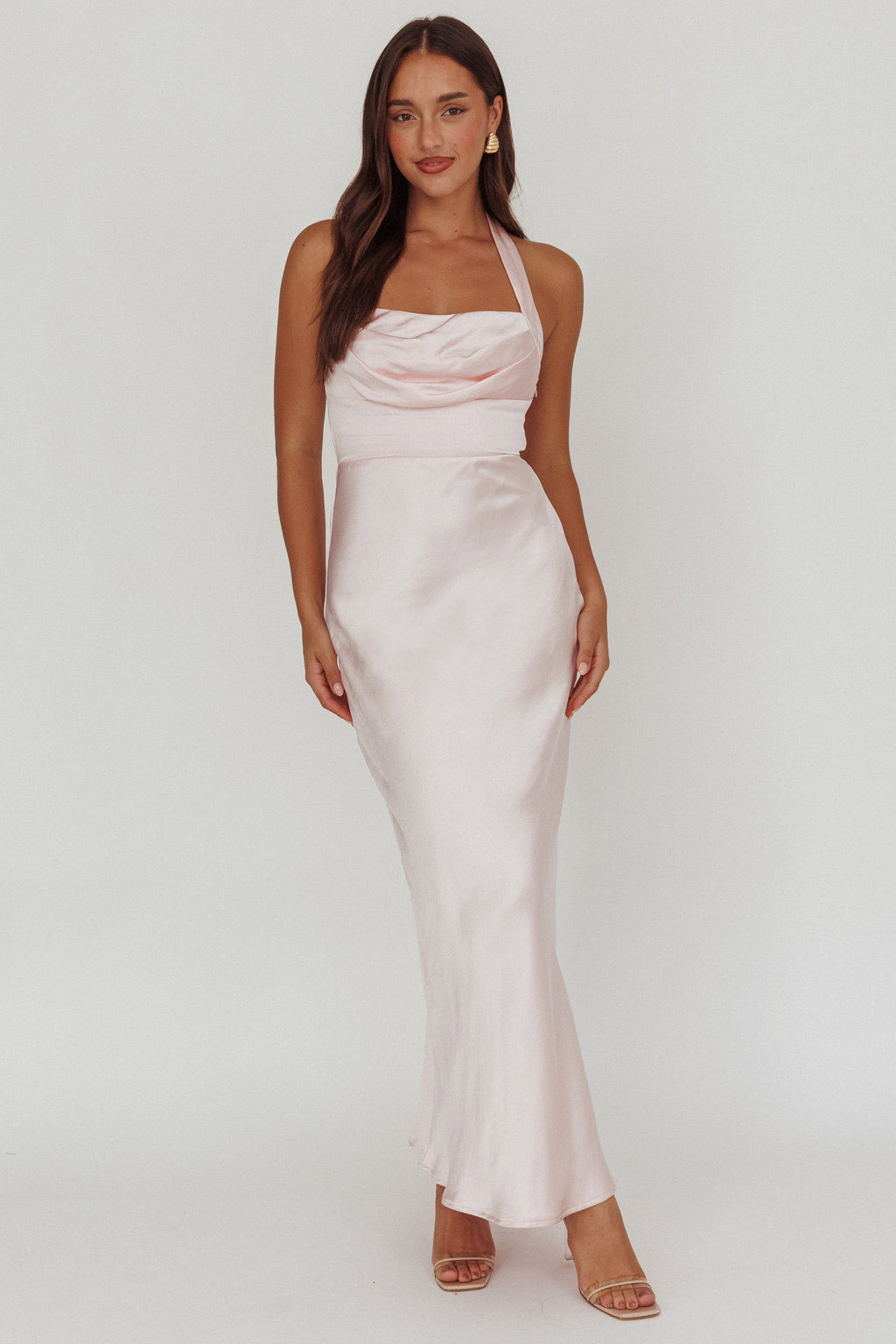 Fair Play Gathered Bust Halter Maxi Dress Pink by Selfie Leslie