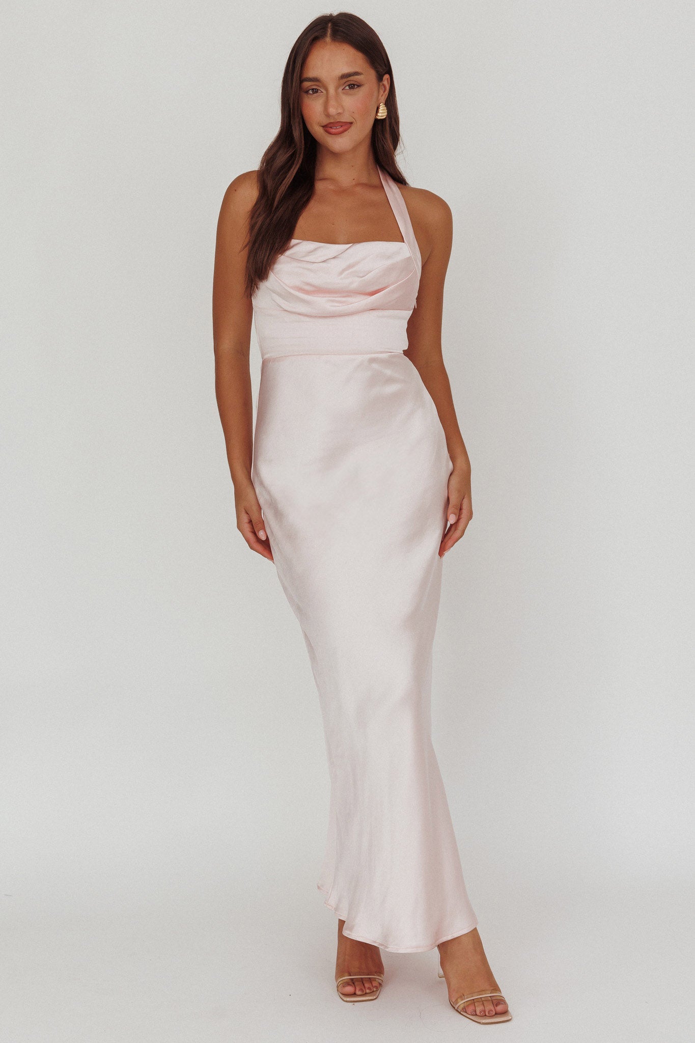Fair Play Gathered Bust Halter Maxi Dress Pink by Selfie Leslie