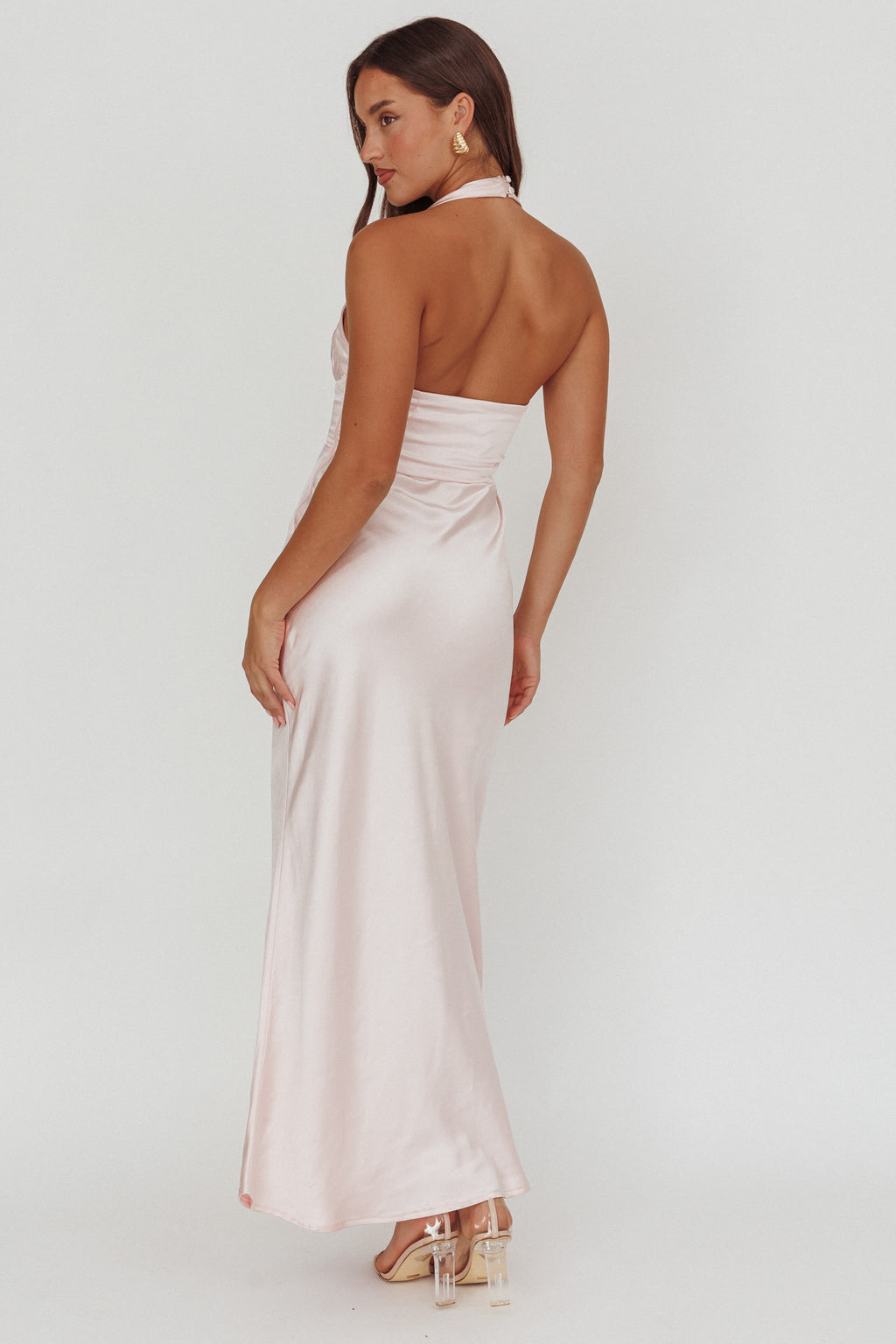 Fair Play Gathered Bust Halter Maxi Dress Pink by Selfie Leslie