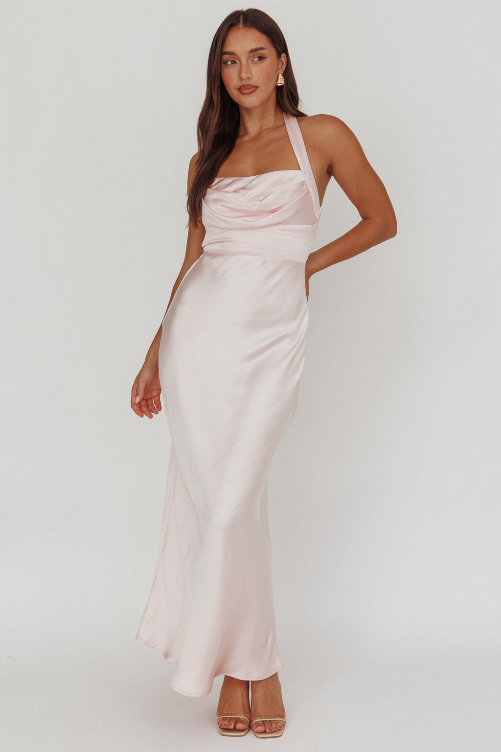 Fair Play Gathered Bust Halter Maxi Dress Pink by Selfie Leslie