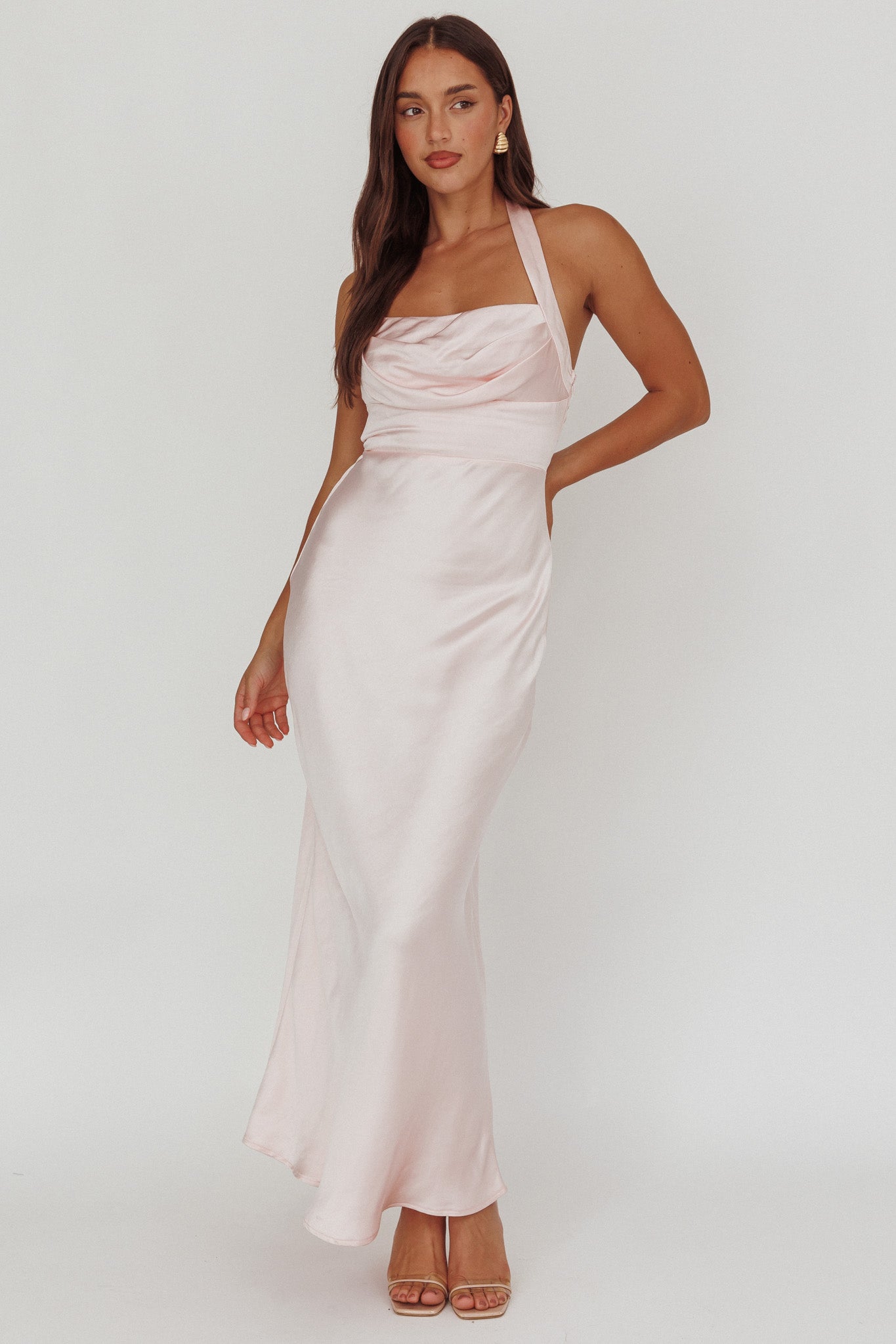 Fair Play Gathered Bust Halter Maxi Dress Pink by Selfie Leslie