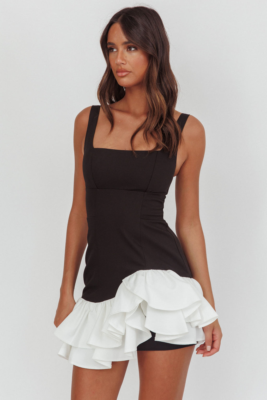 Romantic Layered Frill Mini Dress Black by Selfie Leslie