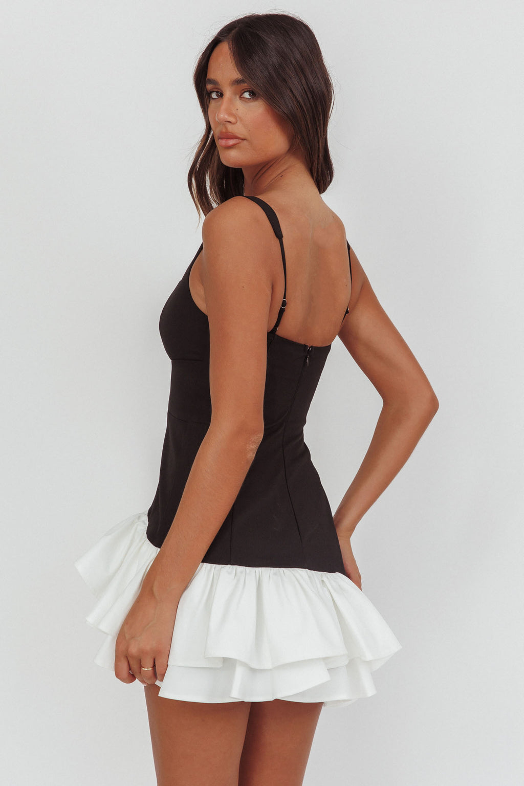 Romantic Layered Frill Mini Dress Black by Selfie Leslie