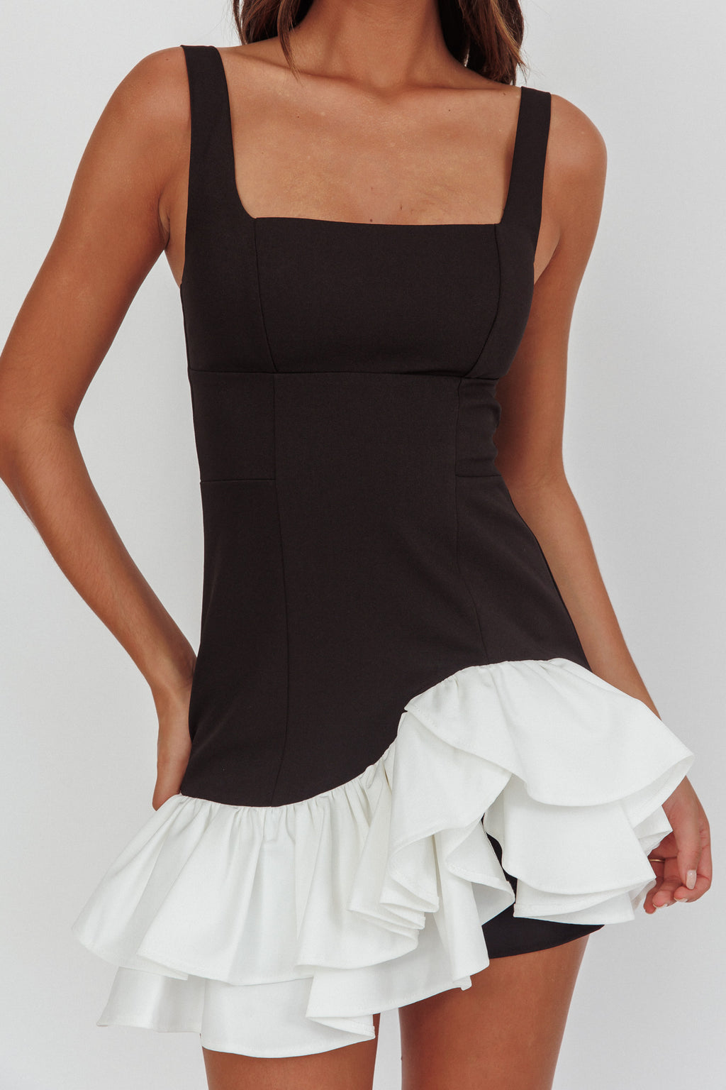Romantic Layered Frill Mini Dress Black by Selfie Leslie