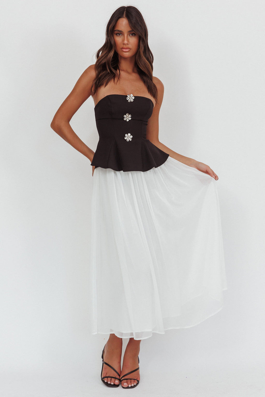 Rebel Peplum Bodice Midi Dress Black by Selfie Leslie