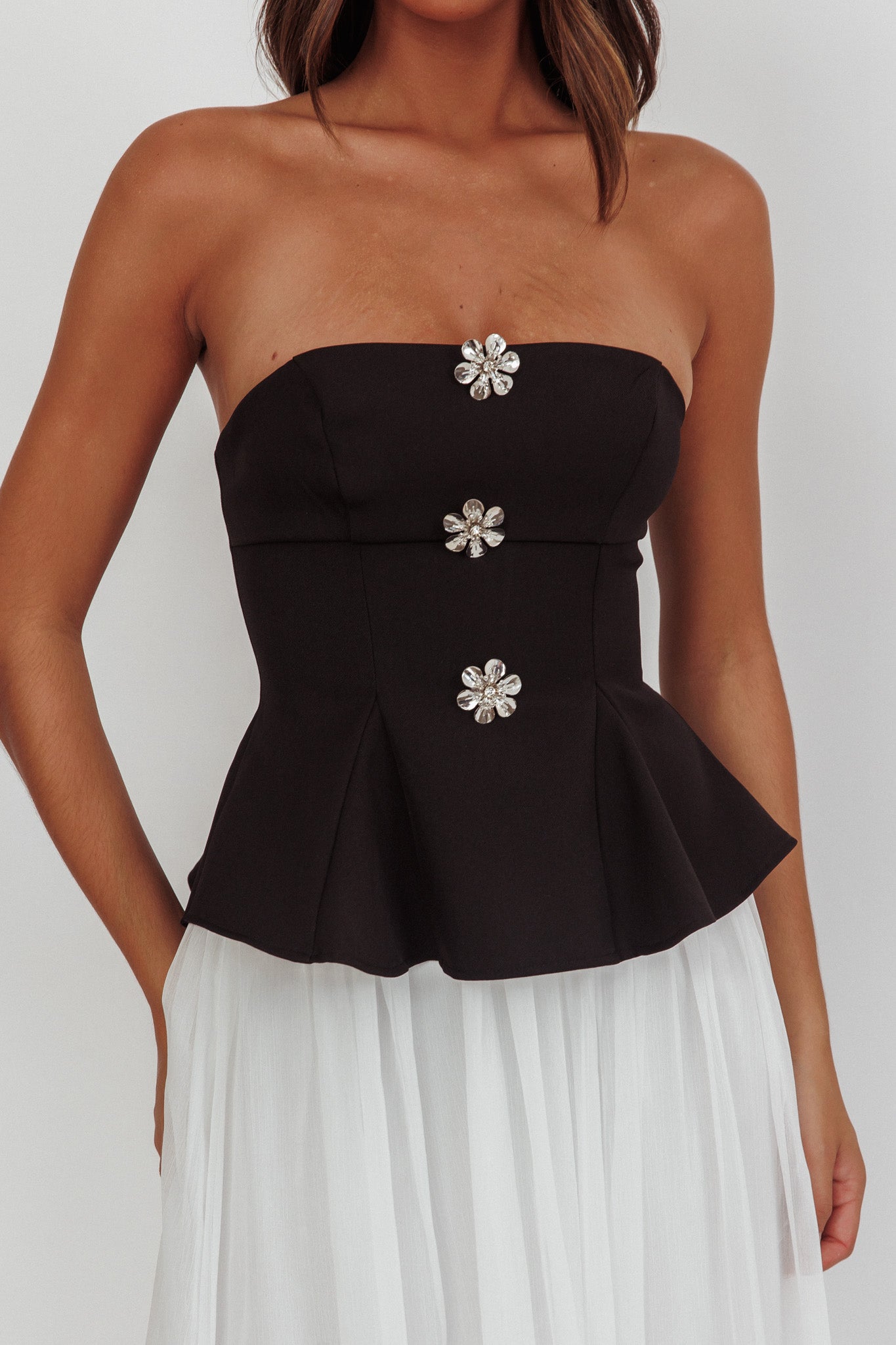 Rebel Peplum Bodice Midi Dress Black by Selfie Leslie