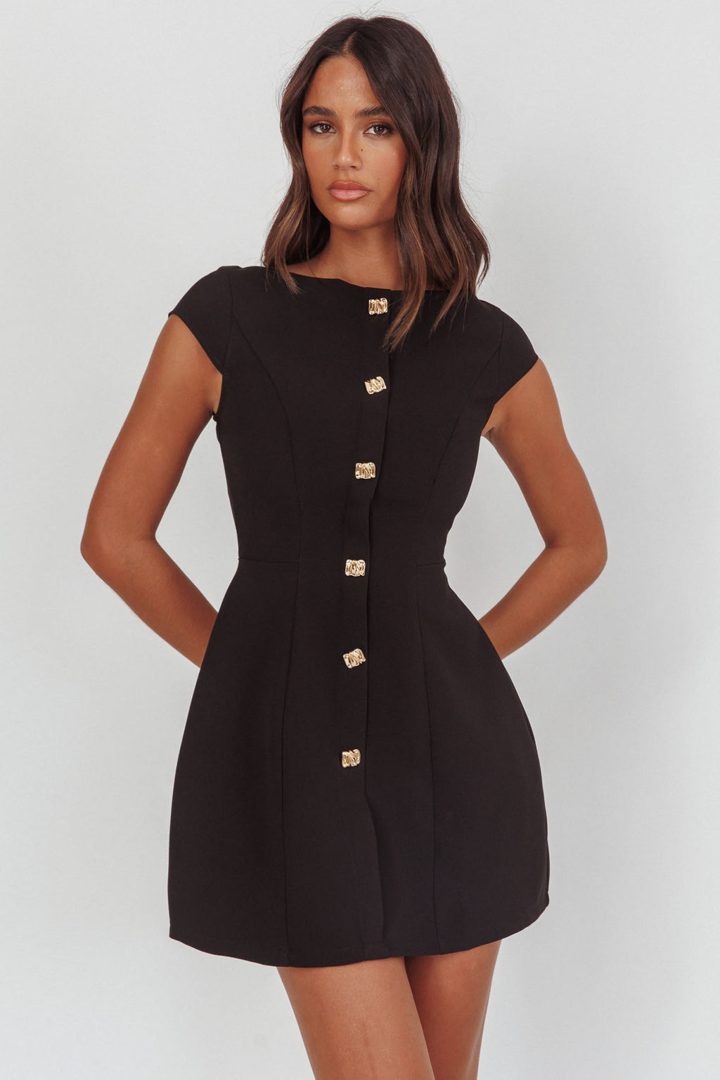 Rebel Cap Sleeve Mini Dress Black by Selfie Leslie