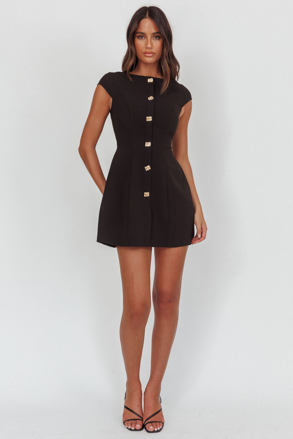 Rebel Cap Sleeve Mini Dress Black by Selfie Leslie