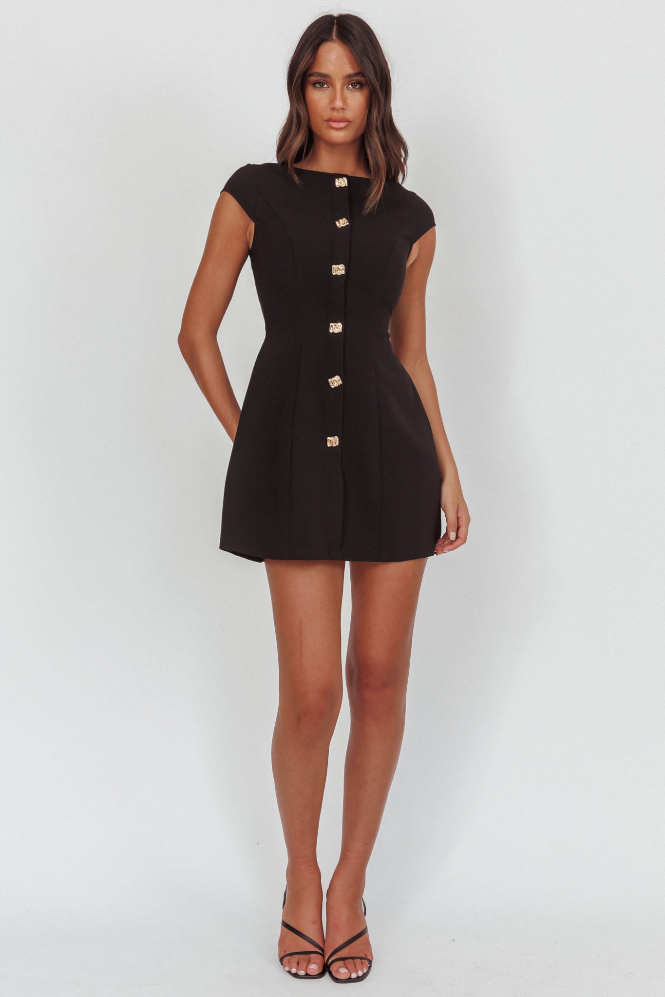 Rebel Cap Sleeve Mini Dress Black by Selfie Leslie