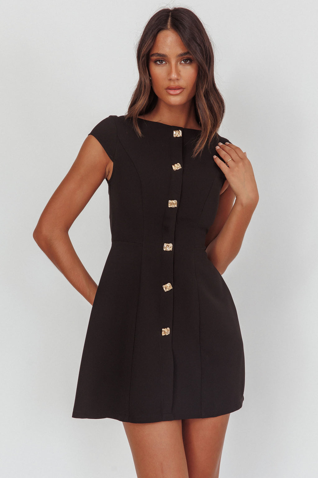Rebel Cap Sleeve Mini Dress Black by Selfie Leslie