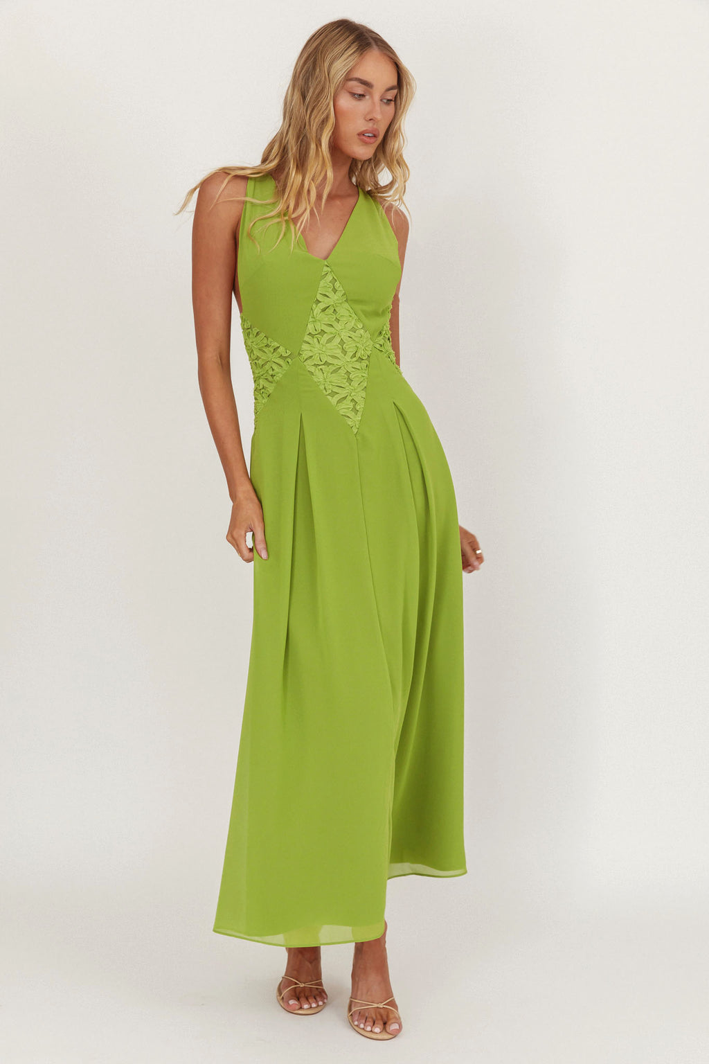 Wildflower Sun Applique Insert Maxi Dress Green by Selfie Leslie