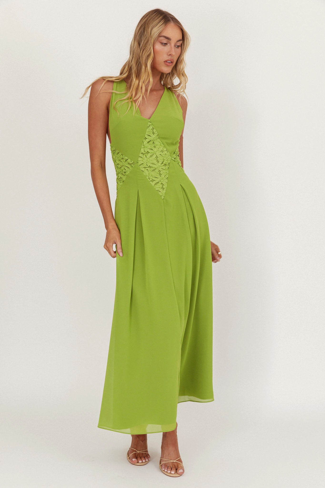 Wildflower Sun Applique Insert Maxi Dress Green by Selfie Leslie