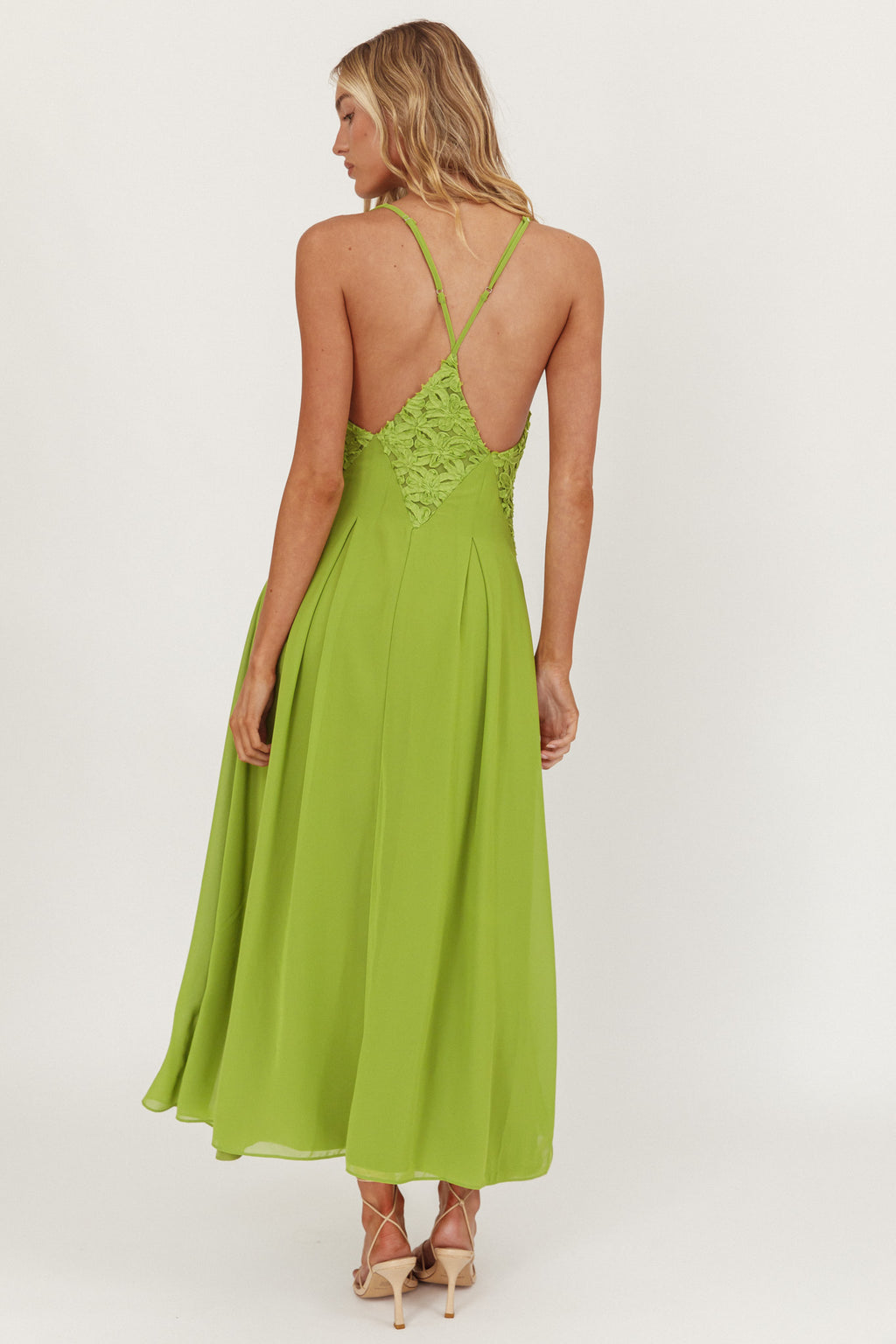 Wildflower Sun Applique Insert Maxi Dress Green by Selfie Leslie