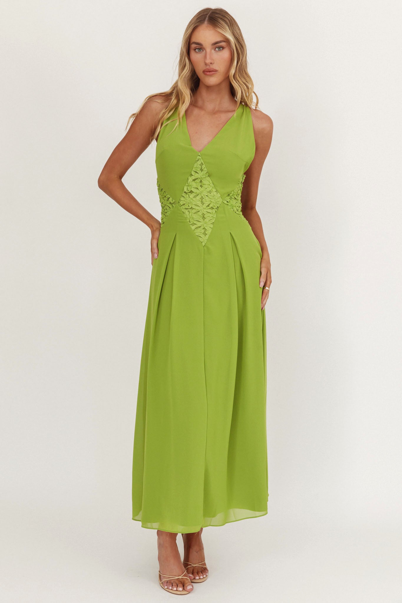 Wildflower Sun Applique Insert Maxi Dress Green by Selfie Leslie