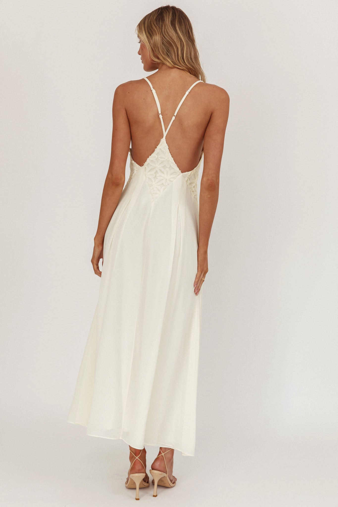 Wildflower Sun Applique Insert Maxi Dress Cream | Selfie Leslie