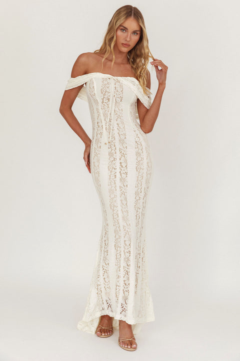 cream lace maxi dress Enigma Off-Shoulder Pour Moi Swim color:Agave Women's Pink Formal Dresses Fitted maxi dress in