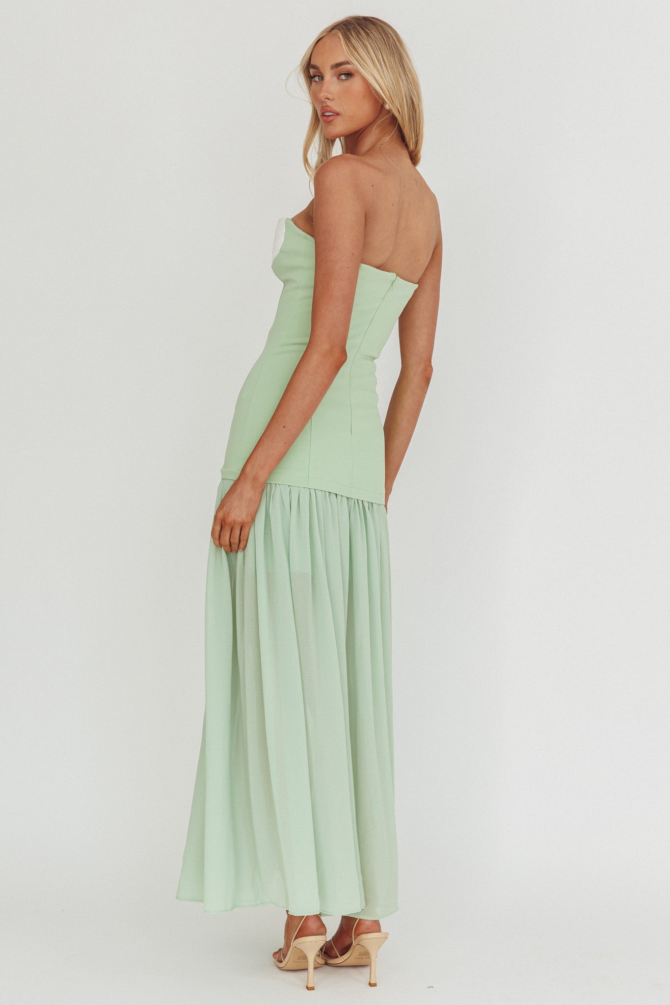 Unspoken Sweetheart Neckline Sheer Hem Maxi Dress Sage by Selfie Leslie