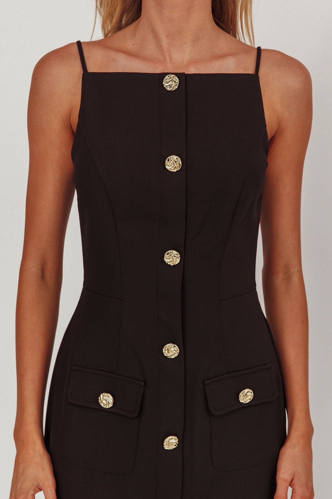Harlin Button Decoration Maxi Dress Black by Selfie Leslie