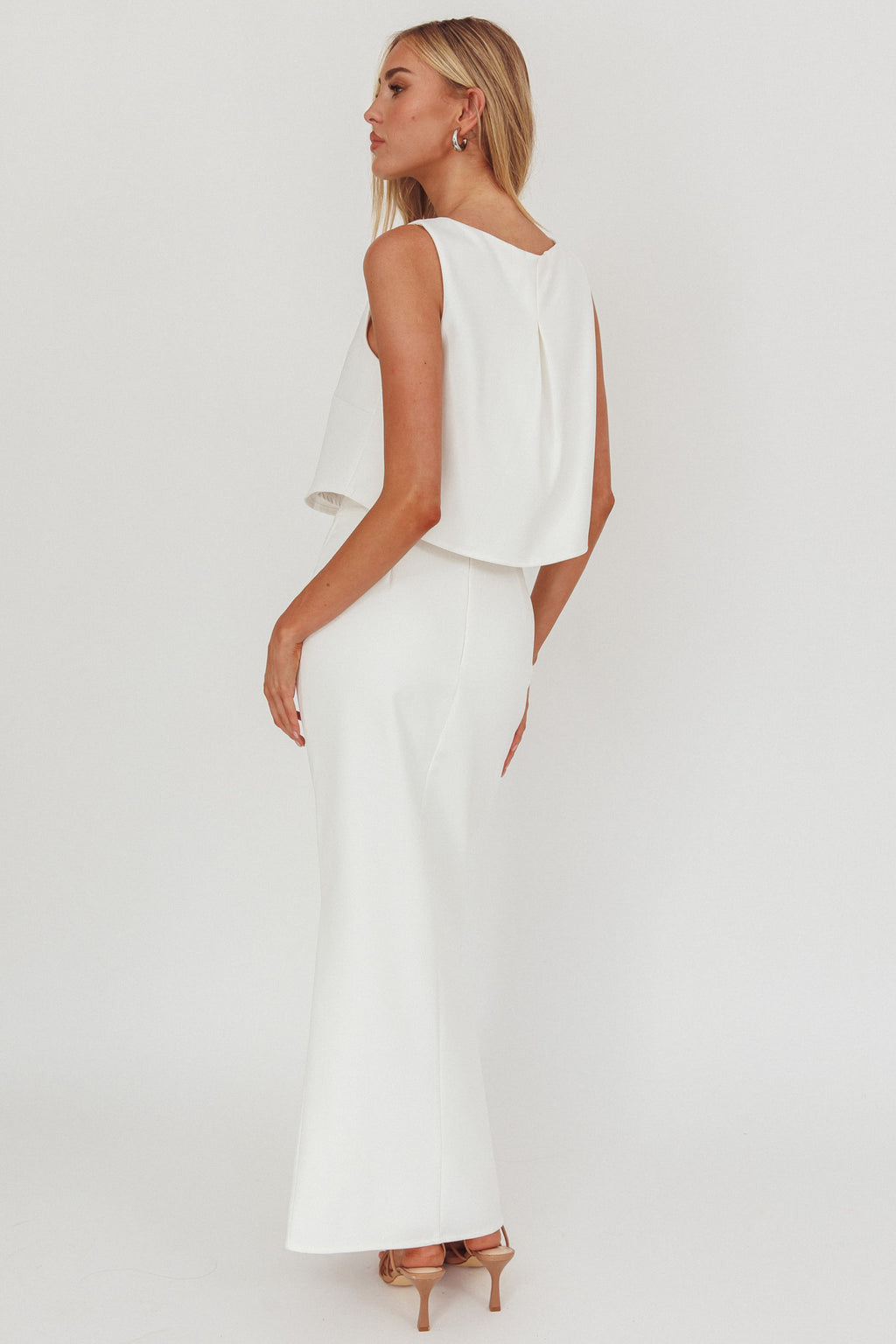 Bondi Sunset Faux Button Placket Maxi Skirt White by Selfie Leslie
