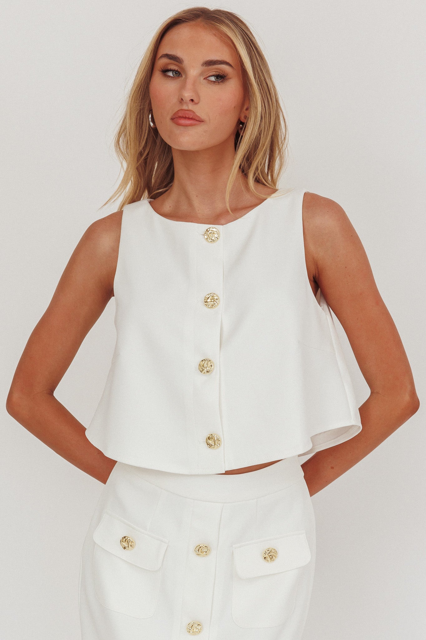 Bondi Sunset Front Button Top White by Selfie Leslie