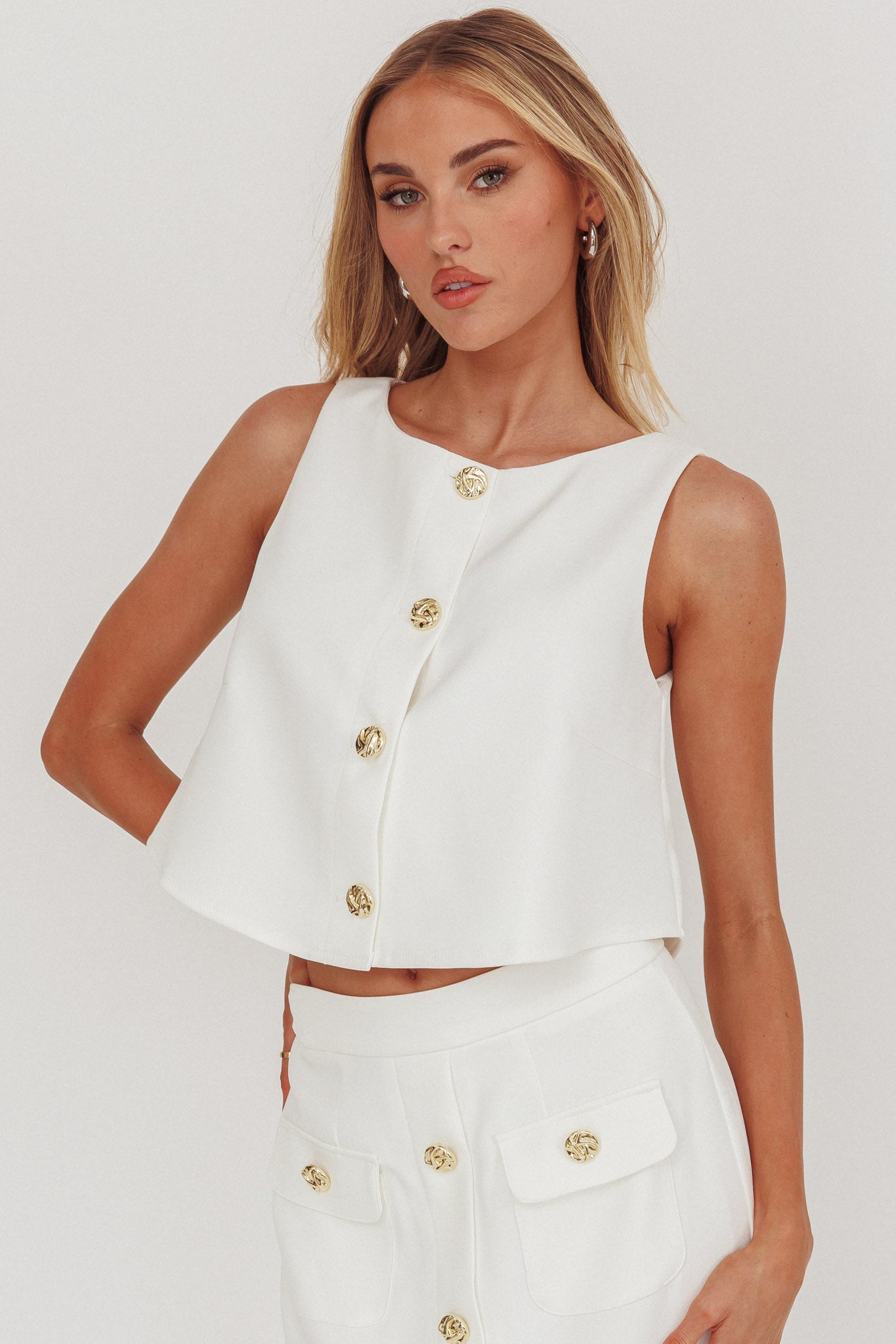 Bondi Sunset Front Button Top White by Selfie Leslie