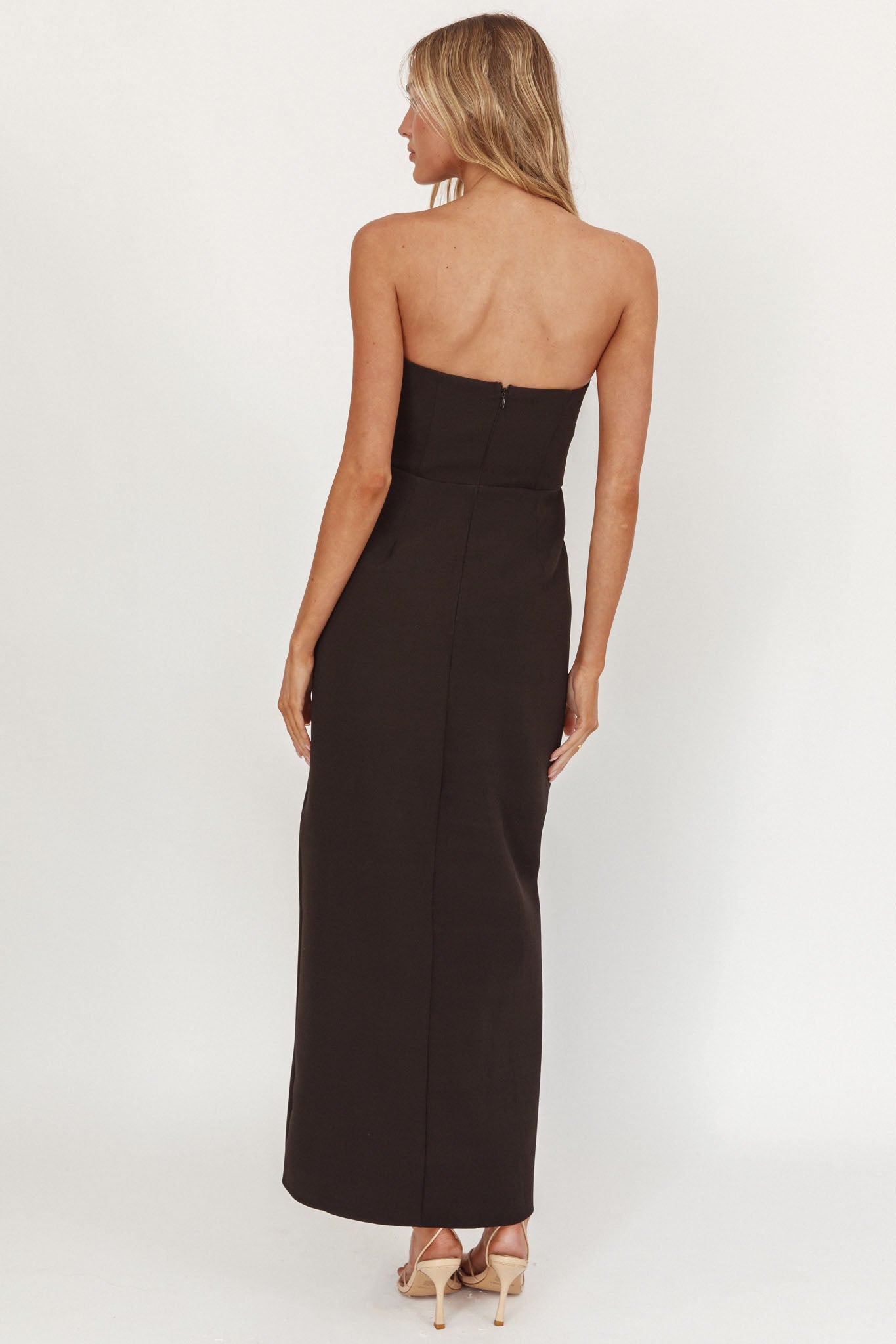 Samanntha Strapless Bow Detail Midi Dress Black by Selfie Leslie