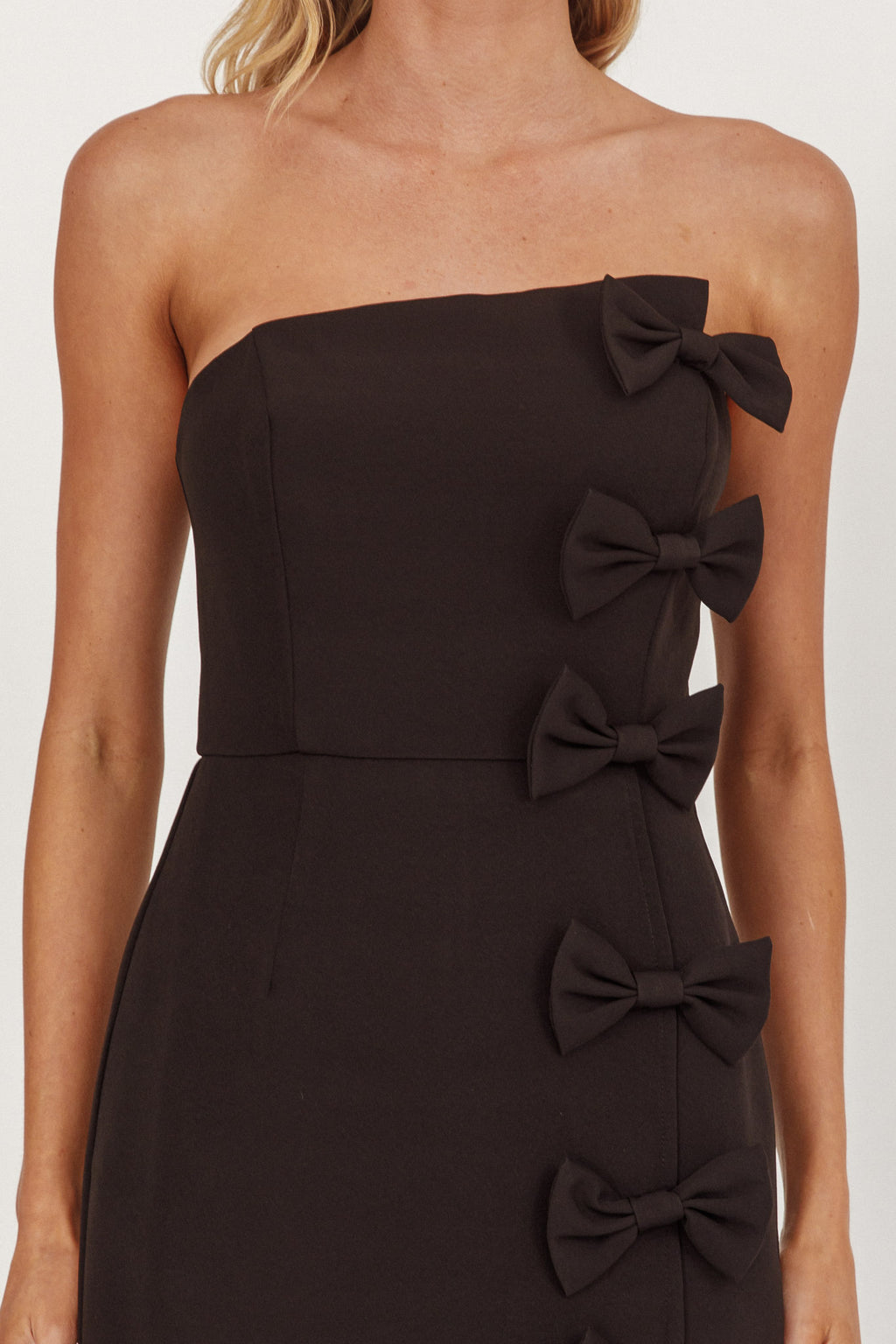 Samanntha Strapless Bow Detail Midi Dress Black by Selfie Leslie