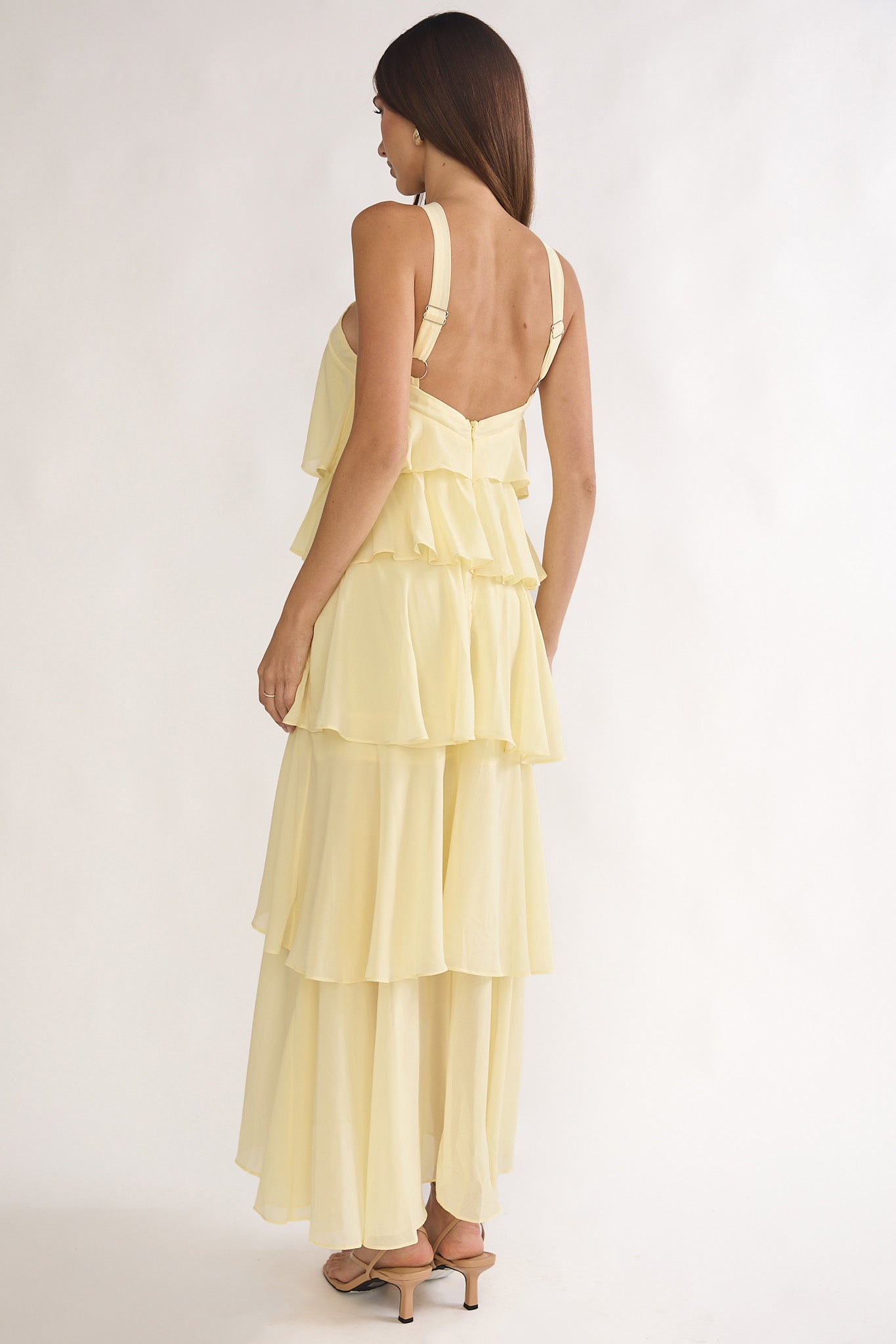 Darylyn Tiered Ruffle Rosette Maxi Dress Yellow | Selfie Leslie