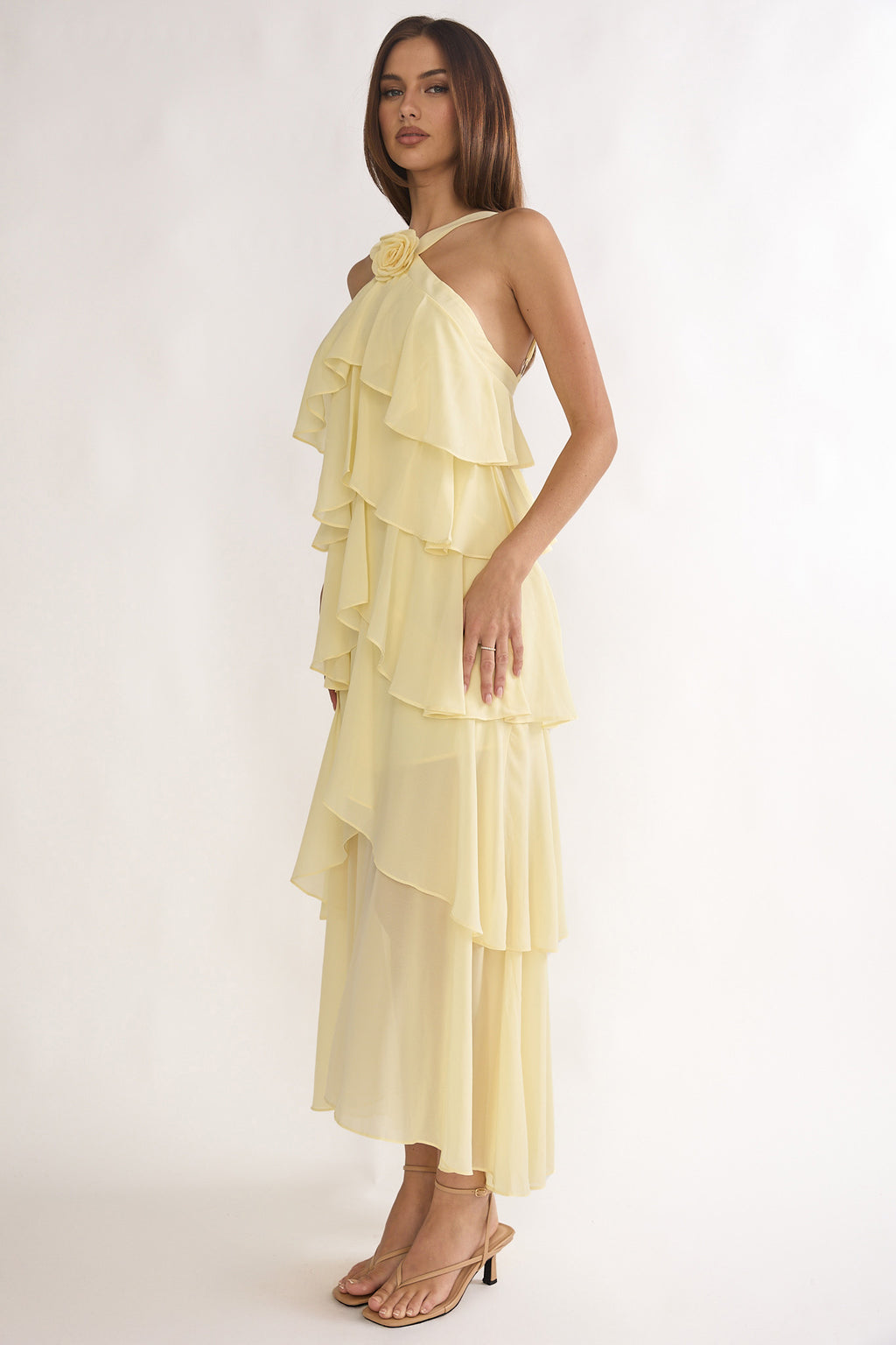 Yellow Ruffles Samples Darylyn Tiered Ruffle Rosette Maxi Dress Yellow | Selfie Leslie