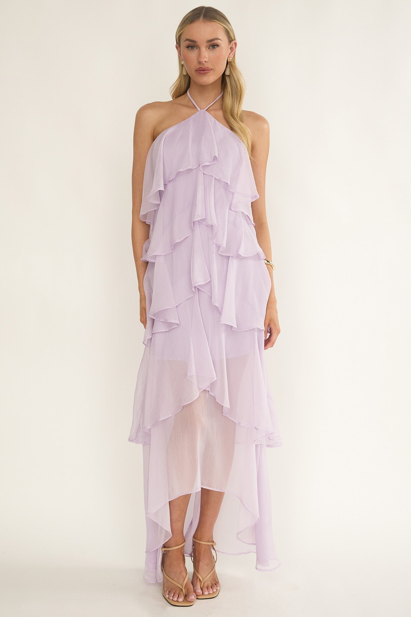 Darylyn Tiered Ruffle Maxi Dress Lilac by Selfie Leslie