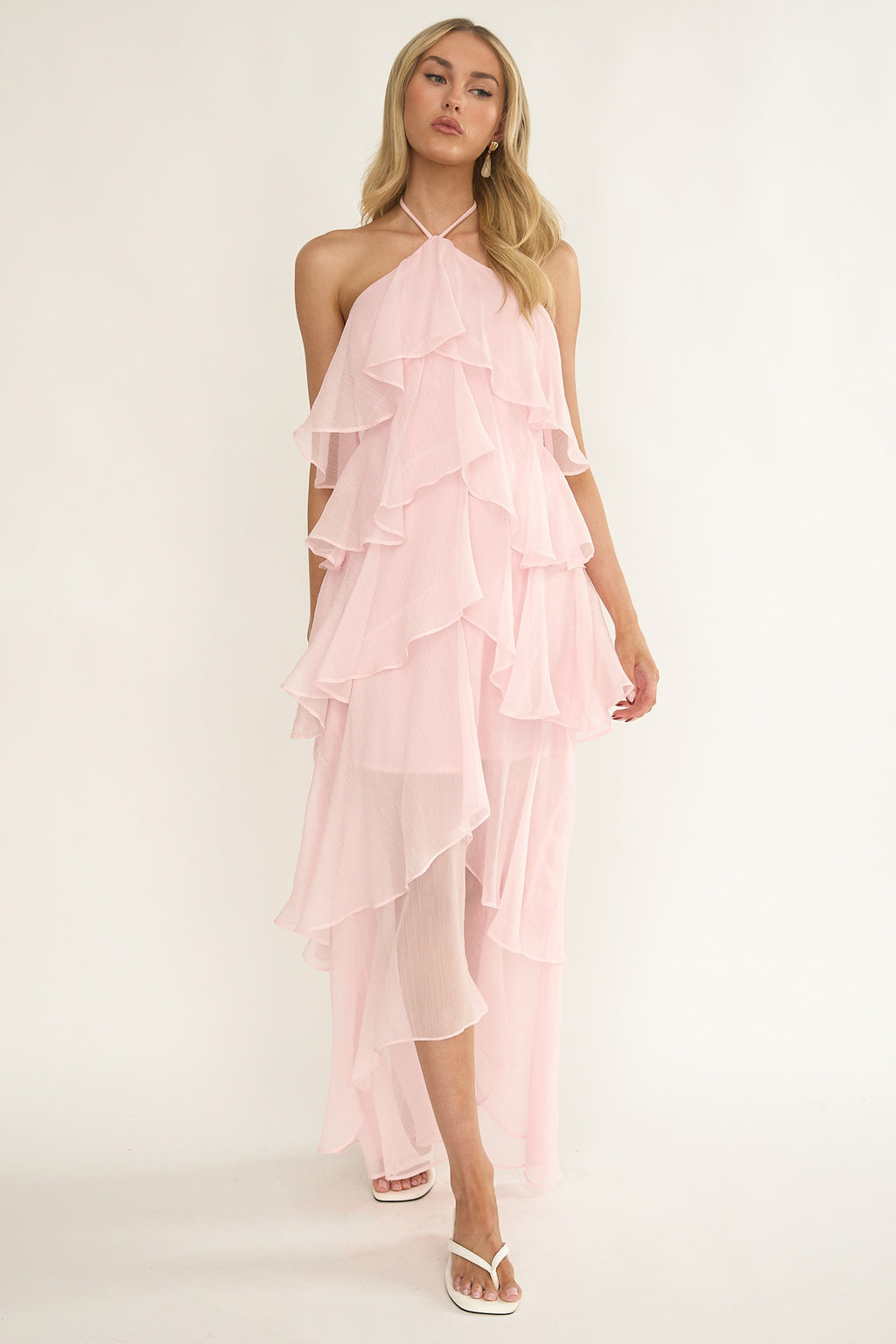 Darylyn Tiered Ruffle Maxi Dress Pink by Selfie Leslie
