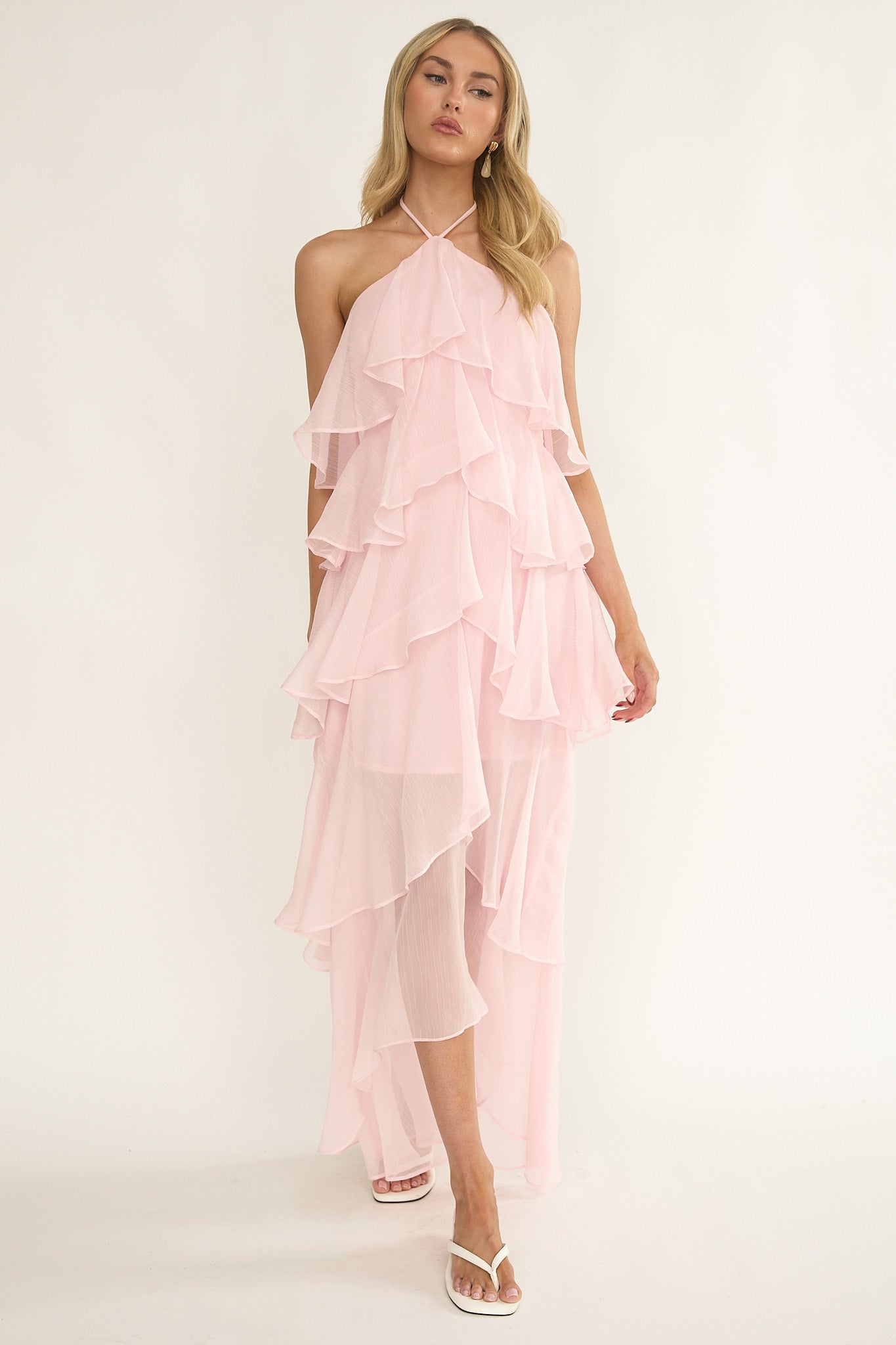 Darylyn Tiered Ruffle Maxi Dress Pink by Selfie Leslie