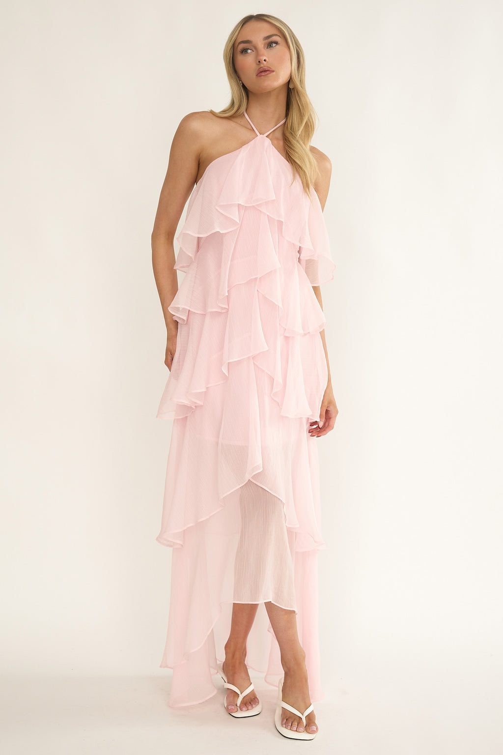 Darylyn Tiered Ruffle Maxi Dress Pink by Selfie Leslie