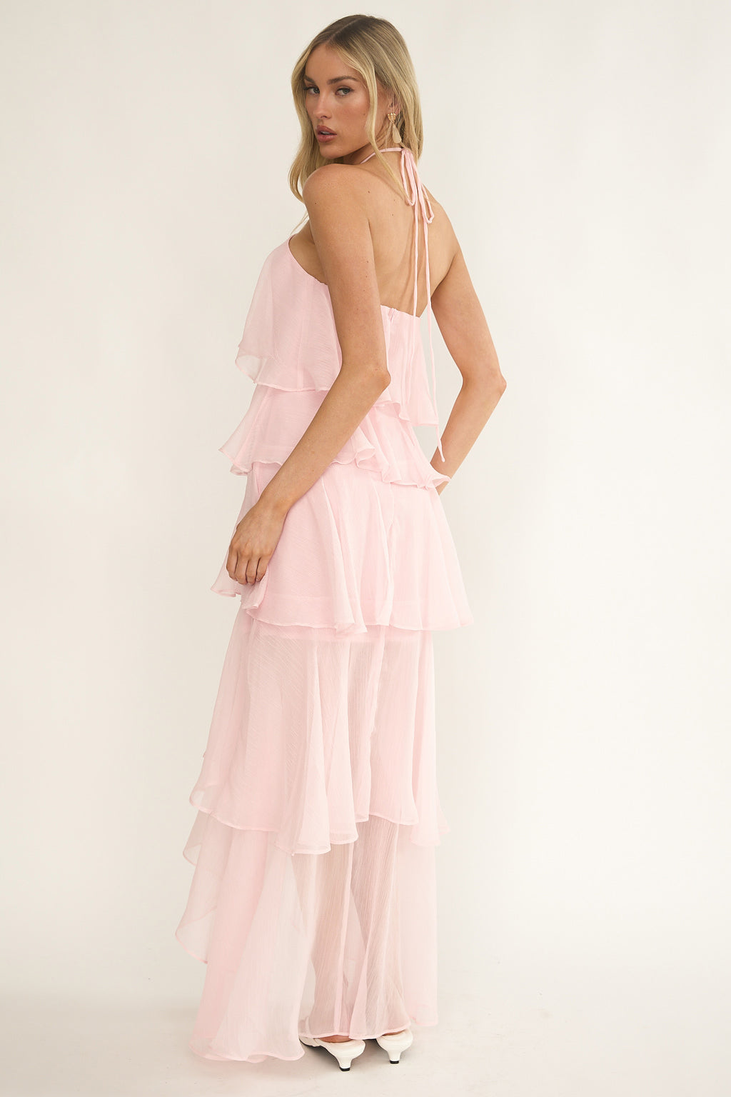 Darylyn Tiered Ruffle Maxi Dress Pink by Selfie Leslie