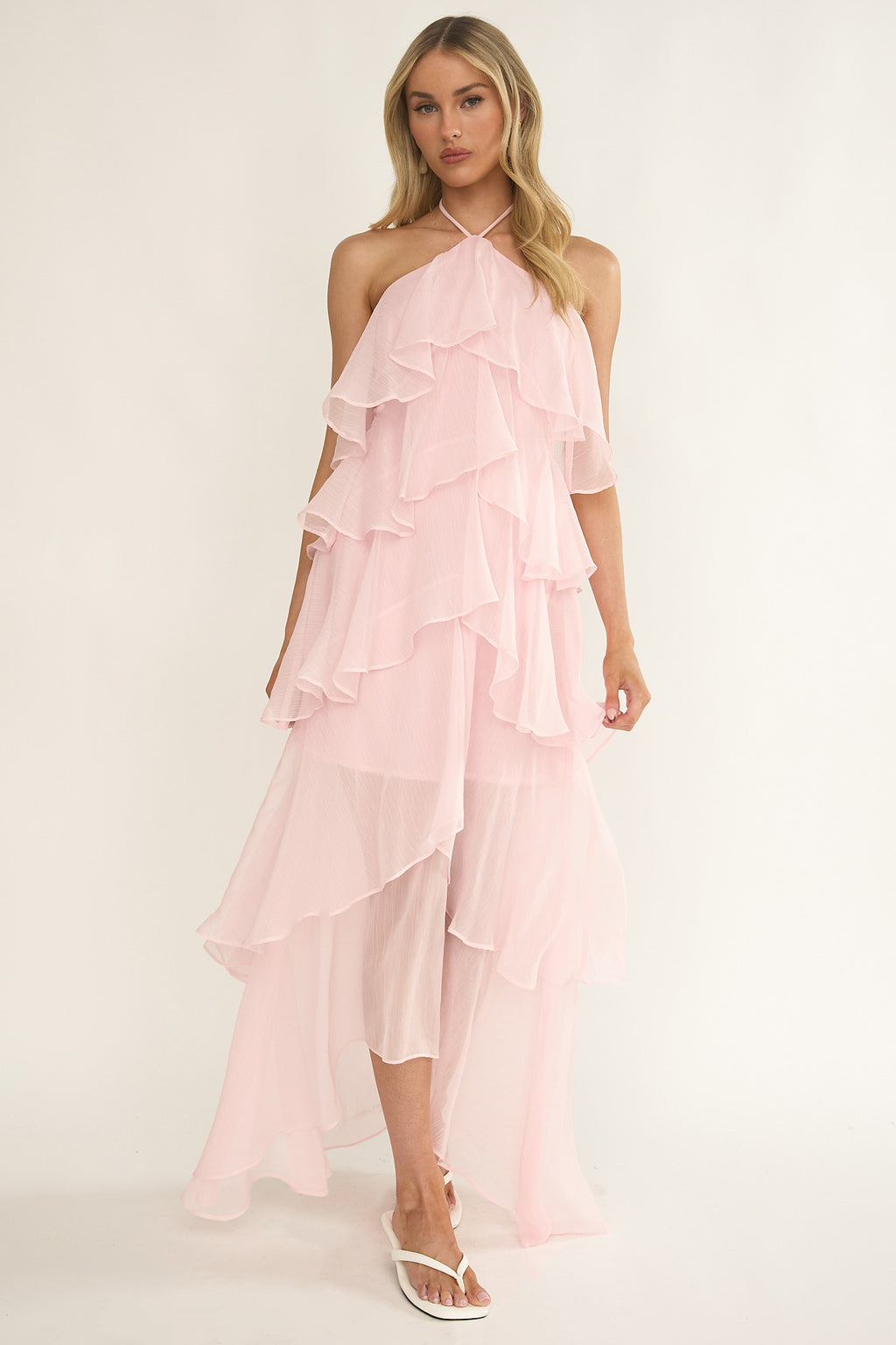 Darylyn Tiered Ruffle Maxi Dress Pink by Selfie Leslie