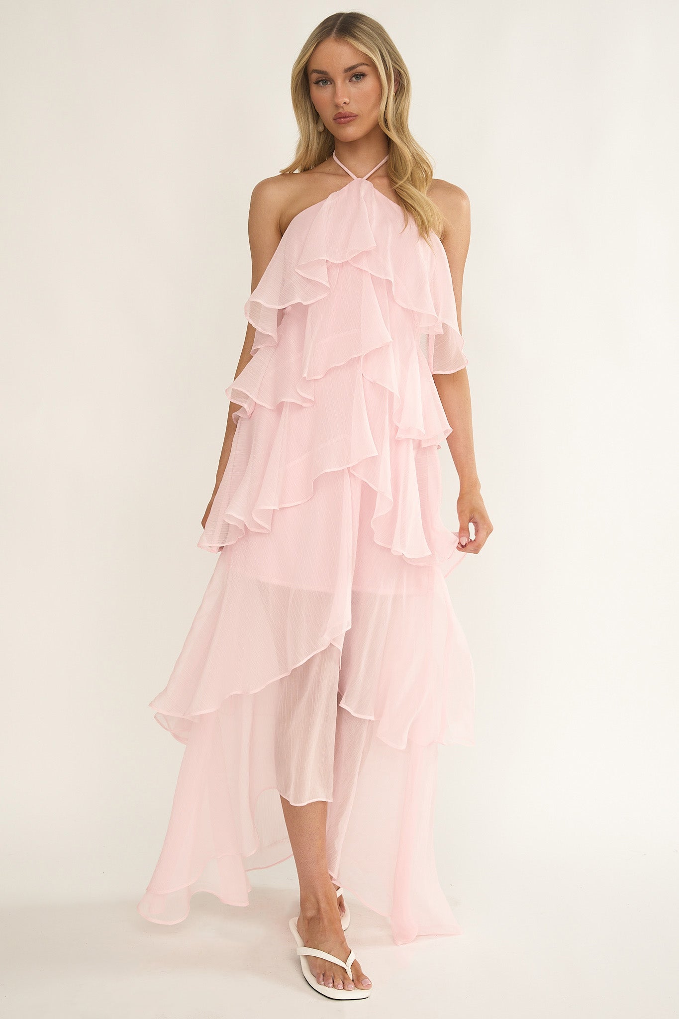 Darylyn Tiered Ruffle Maxi Dress Pink by Selfie Leslie