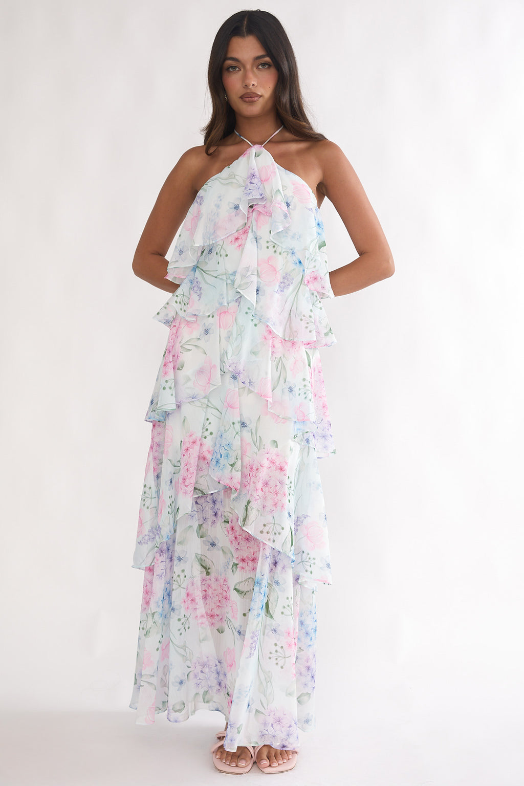 Darylyn Tiered Ruffle Maxi Dress Hydrangea Blue– Selfie Leslie