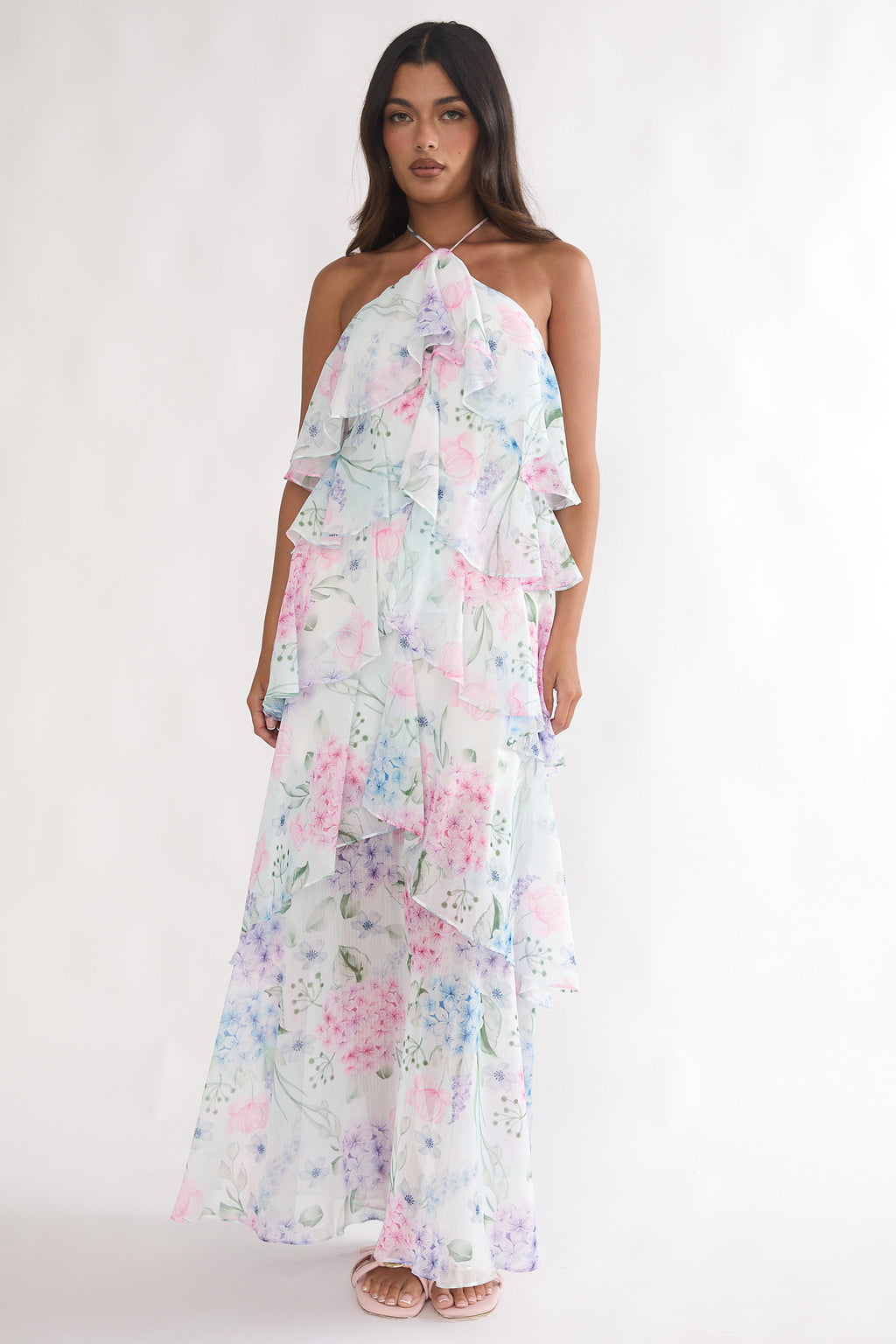Darylyn Tiered Ruffle Maxi Dress Hydrangea Blue by Selfie Leslie