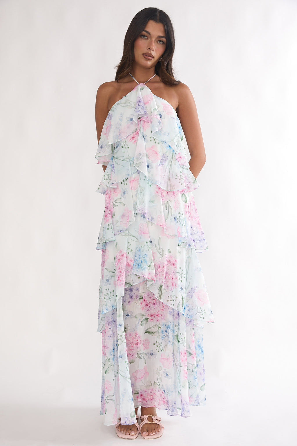 Darylyn Tiered Ruffle Maxi Dress Hydrangea Blue by Selfie Leslie