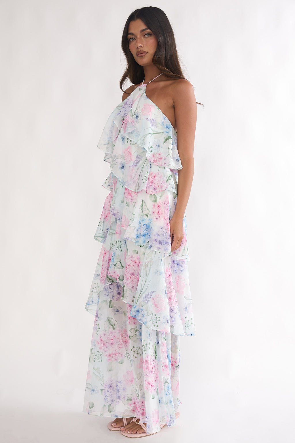 Darylyn Tiered Ruffle Maxi Dress Hydrangea Blue by Selfie Leslie